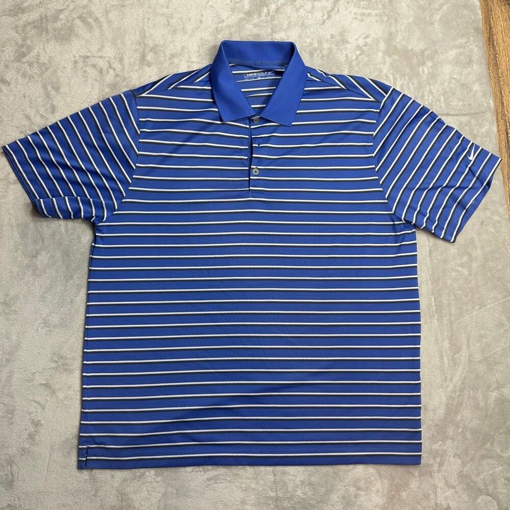NIKE~Men’s~Golf Dri Fit Blue Striped Polo Short Sleeve Shirt~Size XL